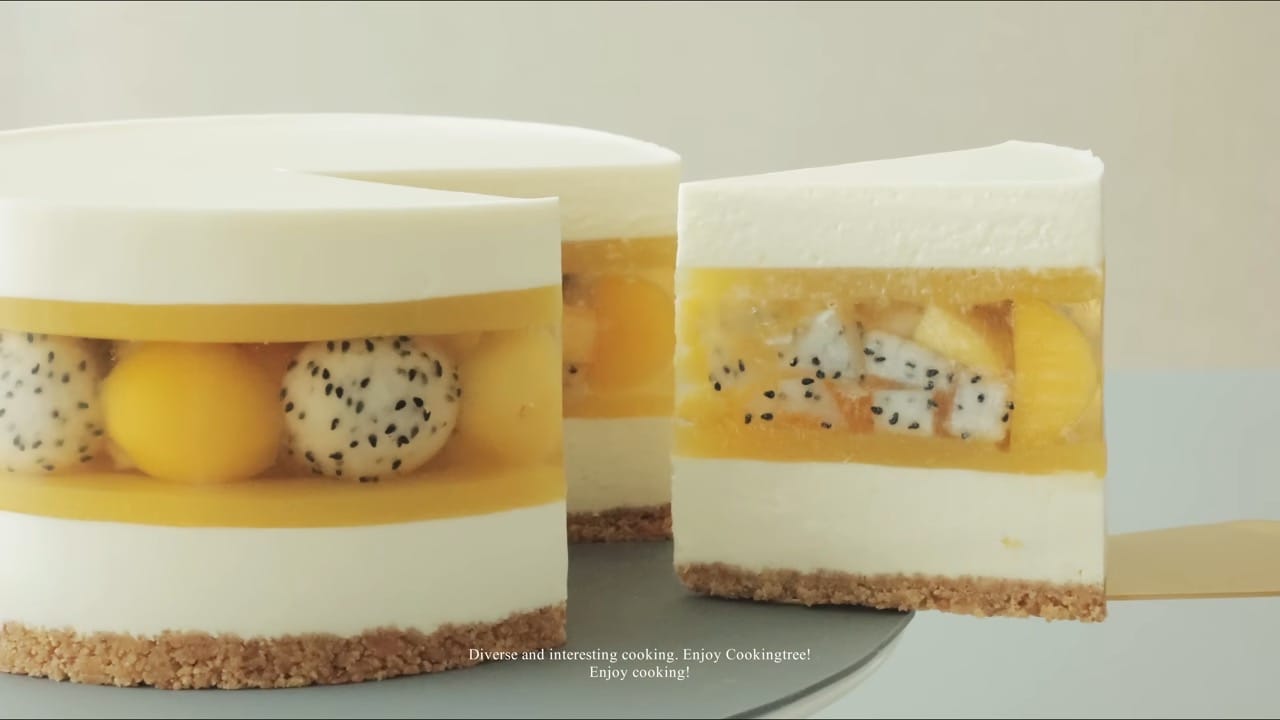 Receta de pastel de queso con gelatina de mango sin horno